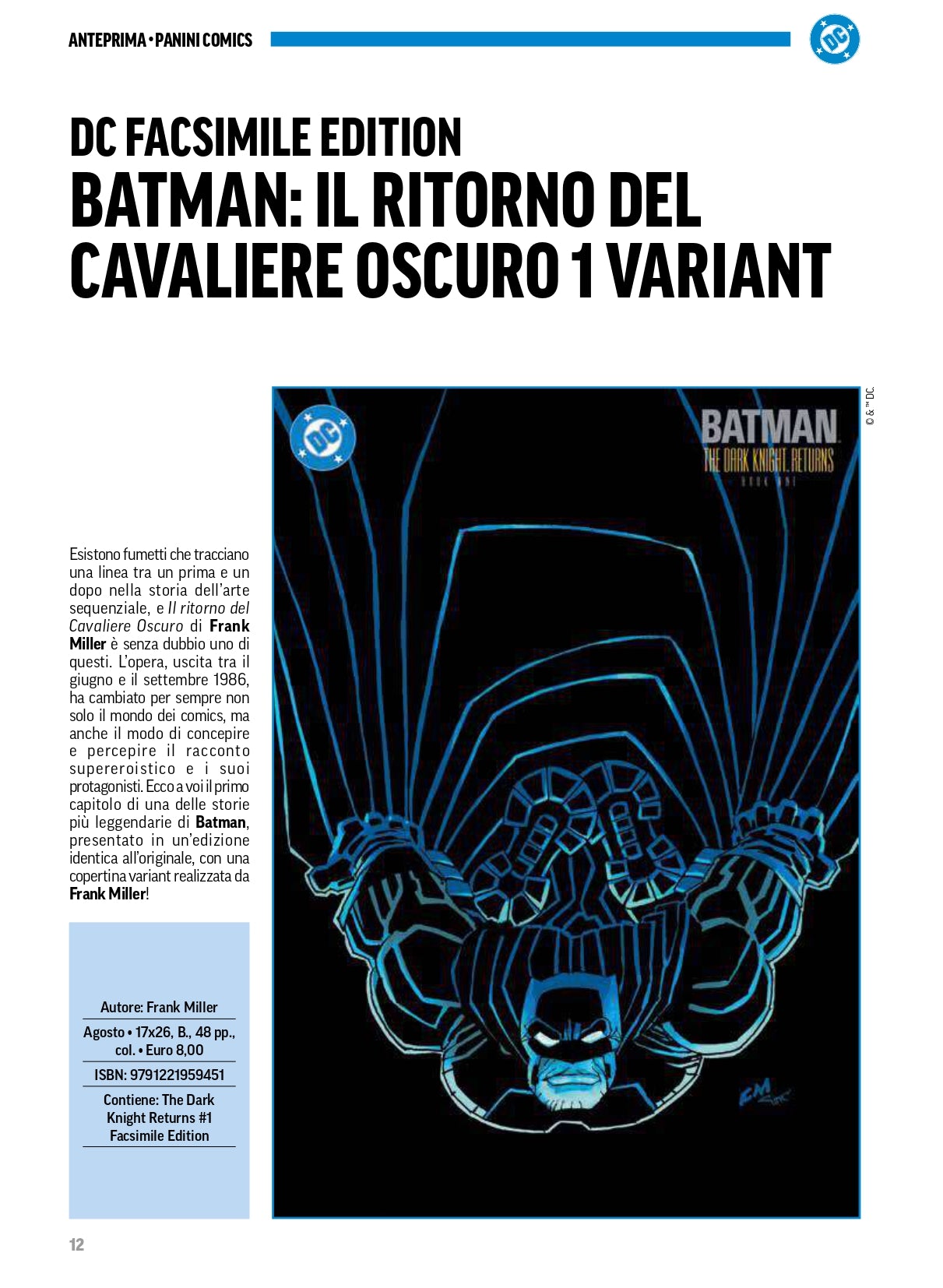 BATMAN: IL RITORNO DEL CAVALIERE OSCURO 1 VARIANT – DC Facsimile Edition